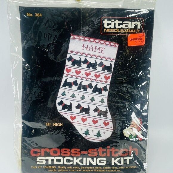 Scottie Dog Terrier Cross Stitch Christmas Stocking Kit Titan Needlecraft 15" - Picture 3 of 8